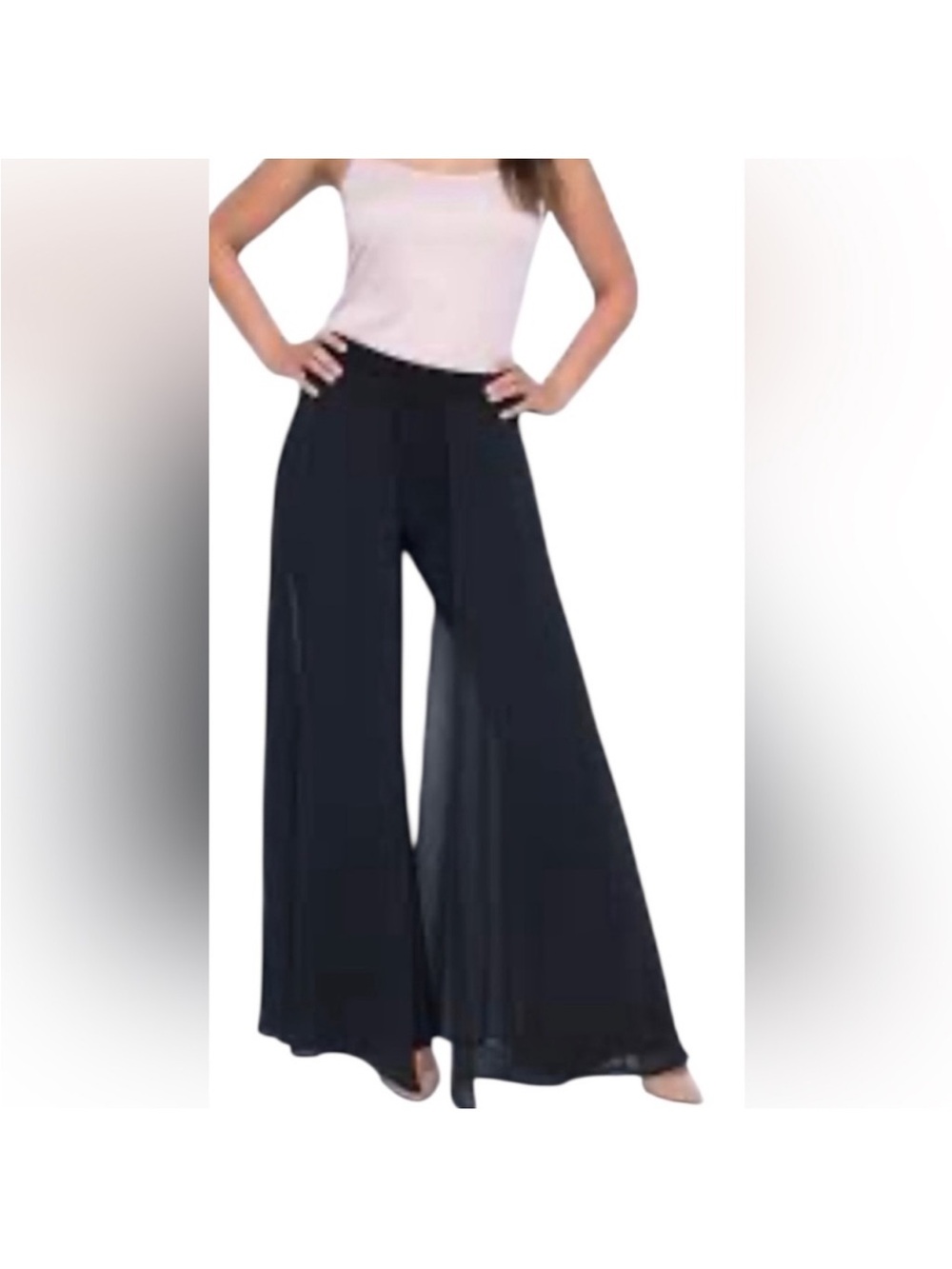 Frank Lyman Black Palazzo Pants with Chiffon Overlay Size 4